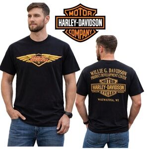 Harley-Davidson Black Short Sleeve Tee with Gold Wing Logo